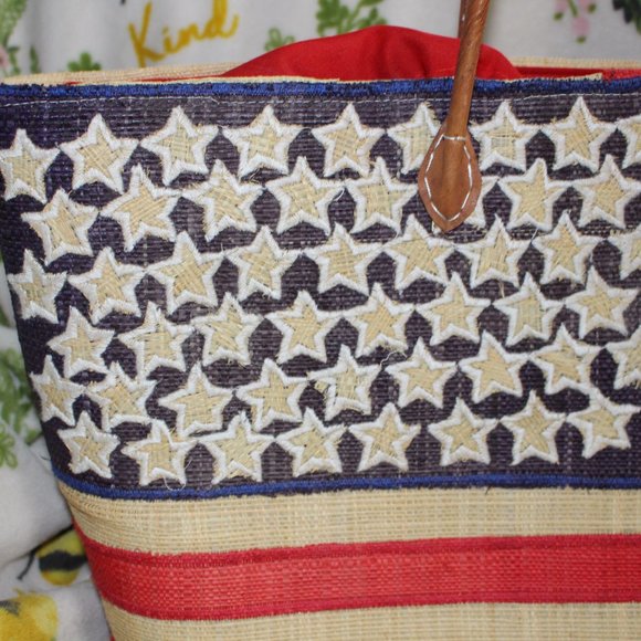 American USA Flag Beach Tote Bag by LeCamptain Natural Fibers 21" x 13" Vintage - Picture 5 of 10